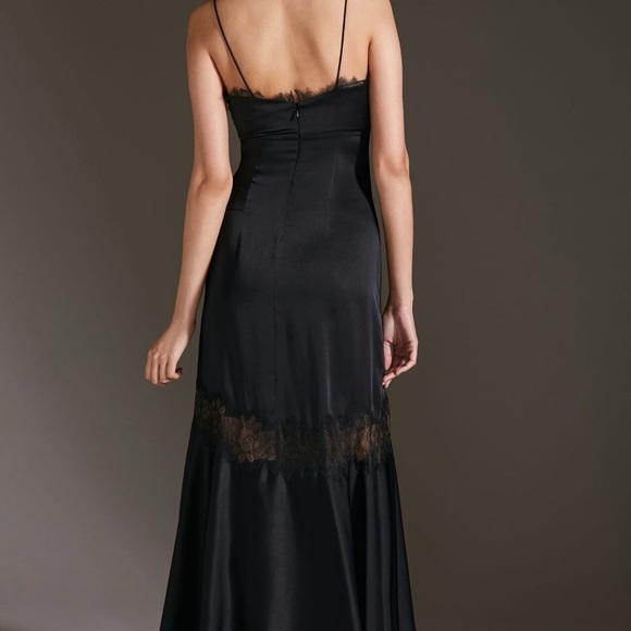 Sachin & Babi Black Satin Slip Dress w/ Lace Trim — Size 6 - Picture 3 of 10